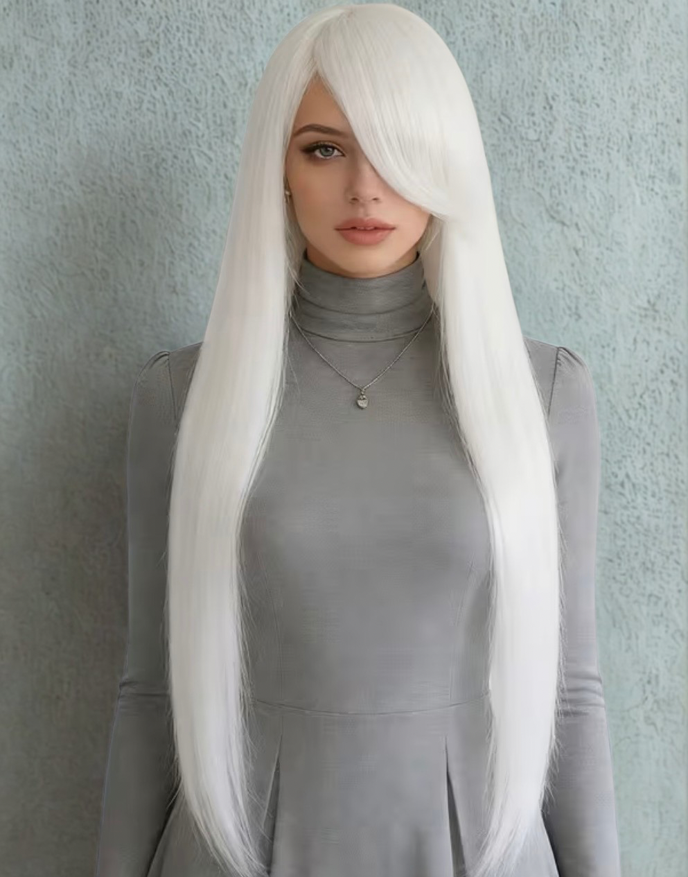 Transform your look with this stunning pure white synthetic wig